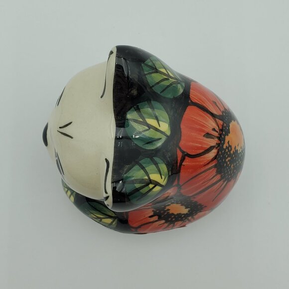 Polish Pottery Poppy Passion Cat Figurine Unikat Red Flower Cat Statue - Picture 6 of 8